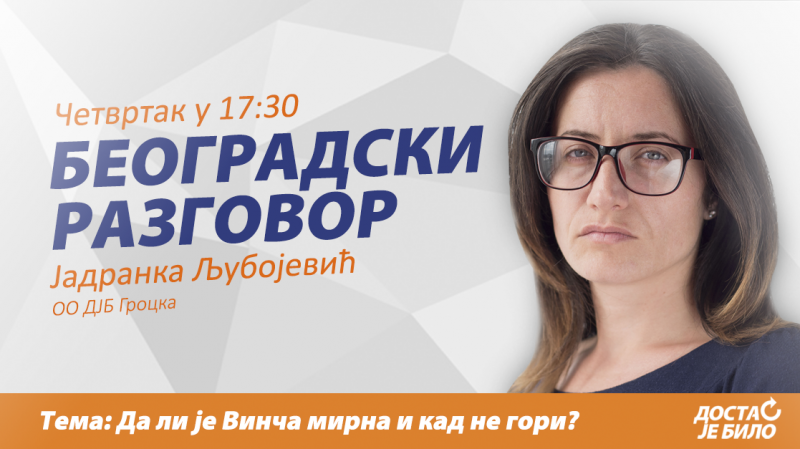 &#8220;Београдски разговор&#8221; са Јадранком Љубојевић из ОО ДЈБ Гроцка, тема је: Да ли је Винча мирна и кад не гори?